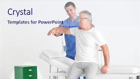  Presentation with physiotherapist - PPT layouts consisting of senior patient in modern clinic background and a sky blue colored foreground