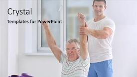  Presentation with physiotherapist - Beautiful PPT theme featuring senior patient in modern clinic backdrop and a light gray colored foreground