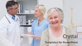  Presentation with asian doctor obese patient - Amazing PPT layouts having senior patient smiling while doctor backdrop and a  colored foreground