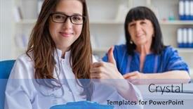  Presentation with asian doctor obese patient - PPT theme enhanced with senior-patient-visiting-doctor background and a teal colored foreground