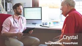  Presentation with doctor and patient medical consultation - Audience pleasing slide deck consisting of senior patient while holding medical backdrop and a tawny brown colored foreground