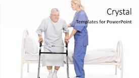  Presentation with helping - Presentation theme enhanced with senior patient with a walker background and a white colored foreground