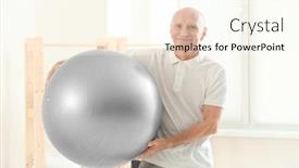  Presentation with physiotherapy - Beautiful presentation design featuring senior patient with fitball in physiotherapy center backdrop and a cream colored foreground