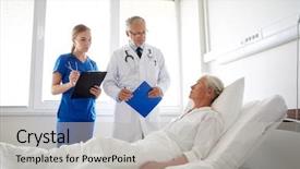  Presentation with nurse care - Slide deck consisting of senior patient woman at hospital background and a light gray colored foreground