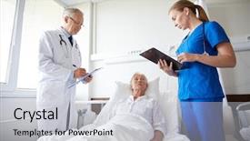  Presentation with nurse care - Slide deck consisting of senior patient woman at hospital background and a  colored foreground