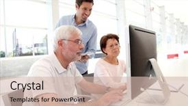  Presentation with business training - Presentation theme with senior people attending business training background and a soft green colored foreground