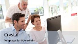  Presentation with business training - Presentation theme having senior people attending business training background and a light blue colored foreground