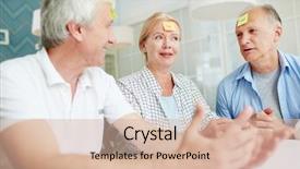  Presentation with notepaper - Presentation theme having senior people brainstorming while guessing background and a  colored foreground