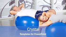  Presentation with gym ball - Slides enhanced with senior people doing sit-ups in gym on a gym ball background and a teal colored foreground
