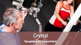  Presentation with gym - Amazing PPT theme having senior-people-in-a-gym backdrop and a violet colored foreground