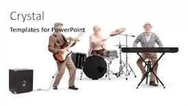  Presentation with music band - Amazing slide deck having senior-people-in-a-music backdrop and a white colored foreground