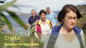  Presentation with walking nordic - Audience pleasing slide deck consisting of senior people nordic walking by the atlantic coast backdrop and a tawny brown colored foreground
