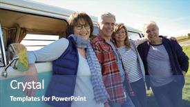  Presentation with road trip signs - Beautiful slides featuring senior people on a road backdrop and a ocean colored foreground