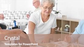  Presentation with home care - Audience pleasing slide set consisting of senior people playing lotto backdrop and a coral colored foreground