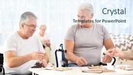  Presentation with home care - Beautiful slide set featuring senior people playing lotto backdrop and a sky blue colored foreground