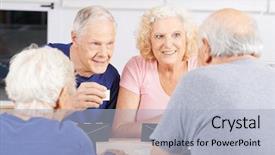  Presentation with group - Colorful theme enhanced with senior people playing rummikub game backdrop and a light blue colored foreground