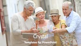  Presentation with europe - Slide set consisting of senior people traveling in europe background and a coral colored foreground