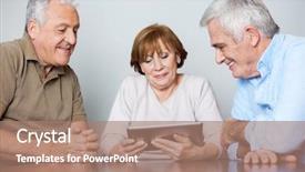  Presentation with using digital tablet - Colorful slide deck enhanced with senior people using digital tablet backdrop and a coral colored foreground