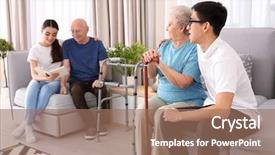  Presentation with home care - Cool new presentation theme with social care - senior people with young caregivers backdrop and a coral colored foreground