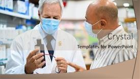  Presentation with pharmacist - Presentation theme consisting of senior-pharmacist-dealing background and a mint green colored foreground
