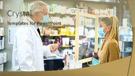  Presentation with pharmacist - Presentation design having senior-pharmacist-dealing background and a soft green colored foreground