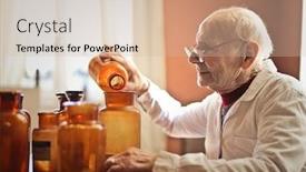  Presentation with pharmacist - PPT theme enhanced with senior-pharmacist-pours-liquid background and a soft green colored foreground