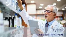  Presentation with pharmacist - Slide deck enhanced with senior-pharmacist-searching background and a light blue colored foreground