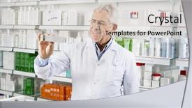  Presentation with pharmacist - Theme enhanced with senior pharmacist showing medicine box background and a  colored foreground
