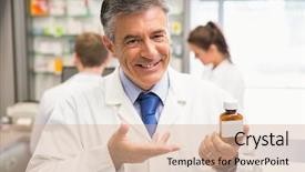  Presentation with hospital pharmacy - Colorful PPT layouts enhanced with senior pharmacist showing medicine jar backdrop and a  colored foreground