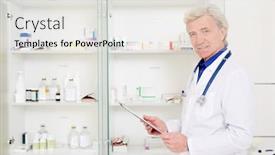  Presentation with making medicine - PPT layouts having senior pharmacist with document making revision in cabinet with medicine background and a white colored foreground