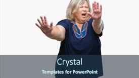  Presentation with panic - Colorful slides enhanced with senior plus size caucasian woman over isolated background afraid and terrified with fear expression stop gesture with hands shouting in shock panic concept backdrop and a navy blue colored foreground