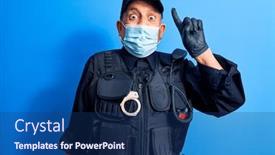  Presentation with surgical - Presentation theme consisting of senior-police-man-wearing-surgical background and a ocean colored foreground