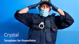  Presentation with wearing a surgical face mask - Cool new PPT layouts with senior-police-man-wearing-surgical backdrop and a ocean colored foreground