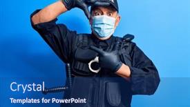  Presentation with police photography - Cool new slides with senior-police-man-wearing-surgical backdrop and a ocean colored foreground