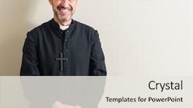  Presentation with religion - Audience pleasing PPT layouts consisting of senior priest religion man backdrop and a sky blue colored foreground