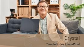  Presentation with psychiatrist - PPT layouts featuring senior-psychiatrist-man-working background and a coral colored foreground