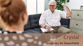  Presentation with office - Presentation theme featuring senior-psychologist-man-at-consultation background and a coral colored foreground