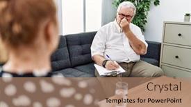  Presentation with bad breath - Theme having senior-psychologist-man-at-consultation background and a coral colored foreground