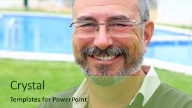  Presentation with glasses - PPT theme featuring senior retired man glasses relax background and a mint green colored foreground