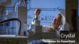  Presentation with gas chromatography - Theme featuring senior-scientist-in-a-chemistry background and a dark gray colored foreground