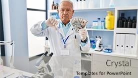  Presentation with negative - PPT theme consisting of senior-scientist-with-grey-hair background and a  colored foreground