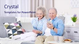  Presentation with mobile home - Audience pleasing presentation design consisting of senior smart homes - mature couple using laptop backdrop and a sky blue colored foreground