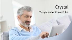  Presentation with man relaxing on massage table - Slide deck consisting of senior smart homes - mature handsome man websurfing background and a white colored foreground