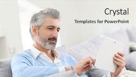  Presentation with man relaxing on massage table - PPT theme consisting of senior smart homes - mature handsome man websurfing background and a white colored foreground