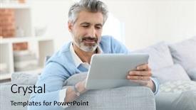  Presentation with email - Colorful slide set enhanced with senior smart homes - mature man sending email backdrop and a  colored foreground