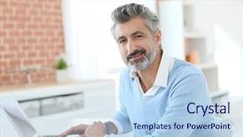  Presentation with home - Amazing slide set having senior smart homes - trendy mature man working backdrop and a  colored foreground