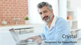  Presentation with home - PPT layouts with senior smart homes - trendy mature man working background and a light blue colored foreground