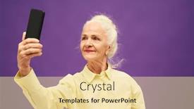  Presentation with chat - Presentation theme featuring senior-smiling-woman-in-yellow background and a blonde colored foreground