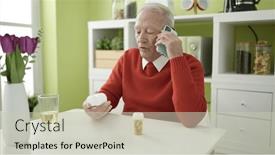  Presentation with speaking - Slide set having senior-speaking-on-the-phone background and a soft green colored foreground