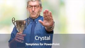  Presentation with trophy award hand holding - PPT theme enhanced with senior successful man holding trophy background and a  colored foreground